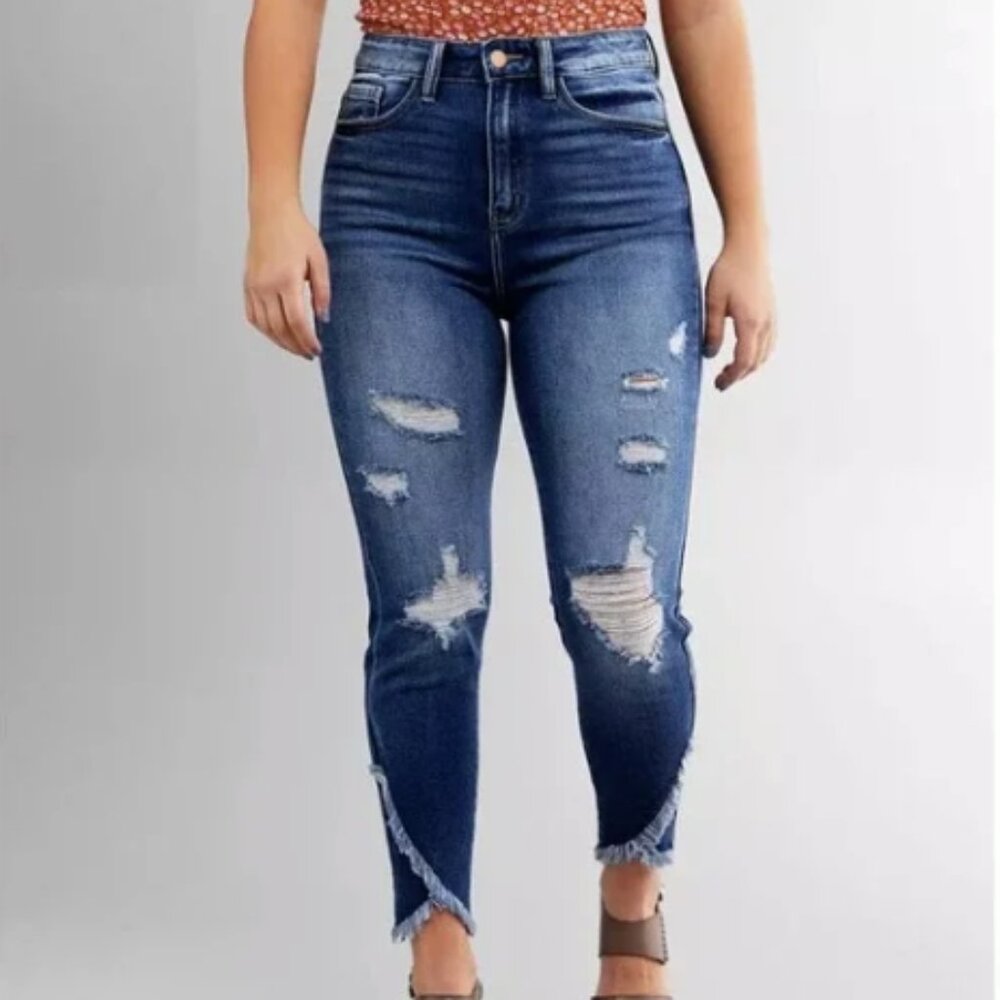KanCan Kurvy Distressed Ultra High Rise‎ Ankle Skinny Jeans Size 25
